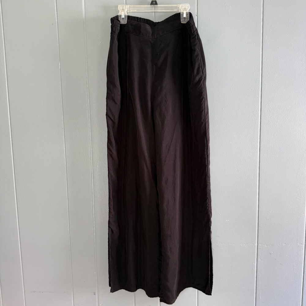 Amour Vert Wide Leg Cupro Pants Black Side Slit High Rise Relaxed XL Made USA